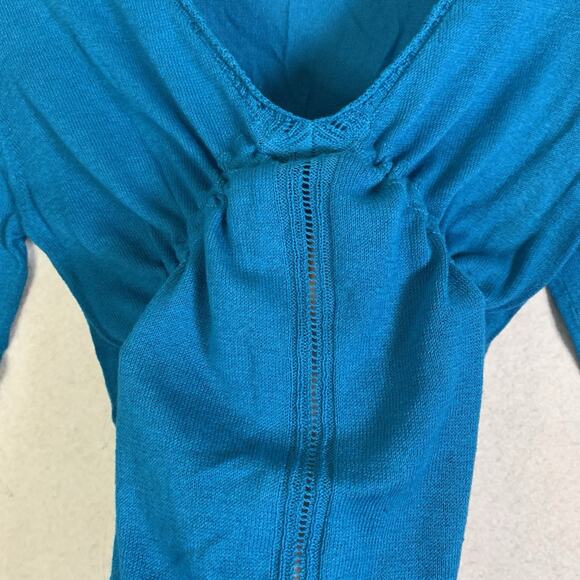 VTG Women Y2K Babydoll Cinch‎ Knit Top Sz M Turquise Coquette Soft Feminine Boho - Picture 3 of 13